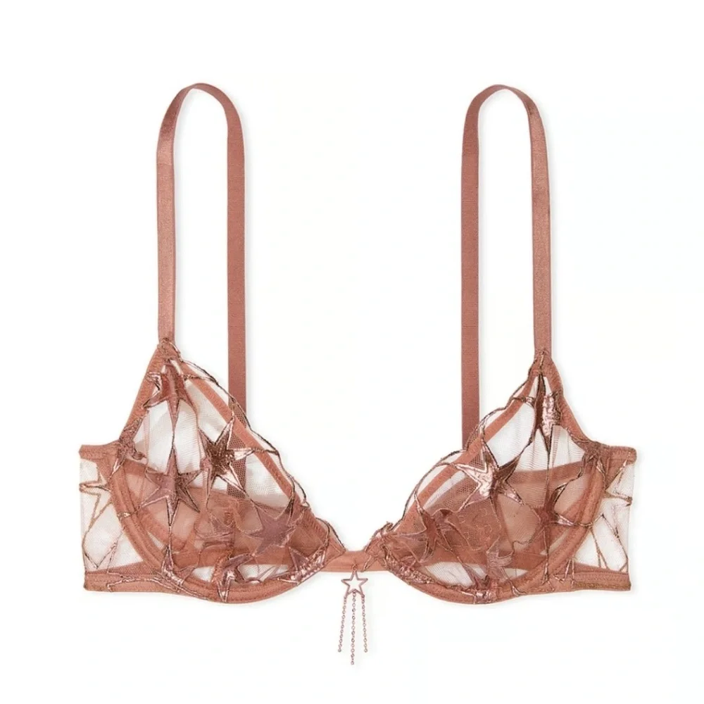 Victoria's Secret Stardust Sheer Star Embroidered Unlined Low Cut Bra (size 32C) - Picture 1 of 9